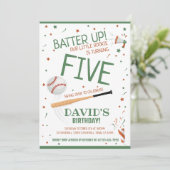 リトルルーキーバッターアップグリーンベースボール誕生日 招待状 (スタンド正面)