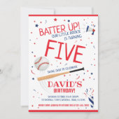 リトルルーキーバッターアップレッドベースボール誕生日 招待状 (正面)