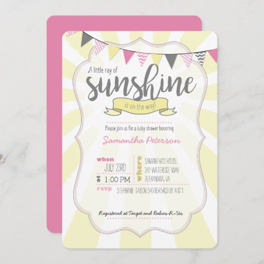 リトルレイオブサンシャインベビーガールシャワー招待状 招待状 (正面/裏面)