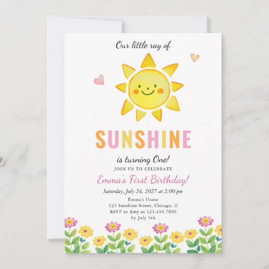 リトルレイオブサンシャイン子供の誕生日パーティー 招待状 (正面)
