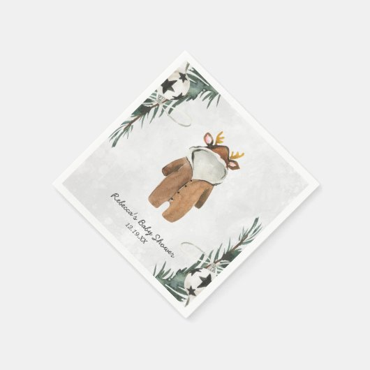 リトルレインディアクリスマスベイビーシャワー パーソナライズド スタンダードカクテルナプキン (角)