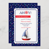 リトルレッドセーリングボート誕生日パーティー 招待状 (正面/裏面)