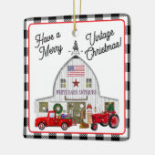 リトルレッドトラックとアンティークホワイトバーン セラミックオーナメント (左)