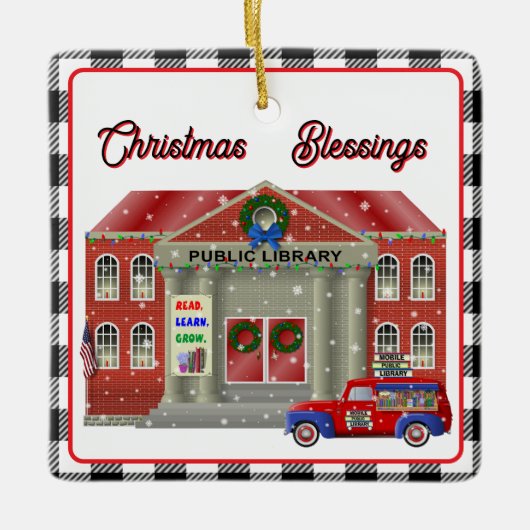 リトルレッドトラック図書館 セラミックオーナメント (正面)