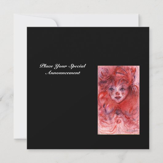 リトルレッドピエロ、ピンクブラック誕生日パーティー招待状 招待状 (正面)