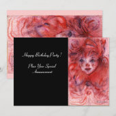リトルレッドピエロ、ピンクブラック誕生日パーティー招待状 招待状 (正面/裏面)