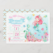 リトルレッドヘッドマーメイド誕生日招待状 招待状 (正面/裏面)