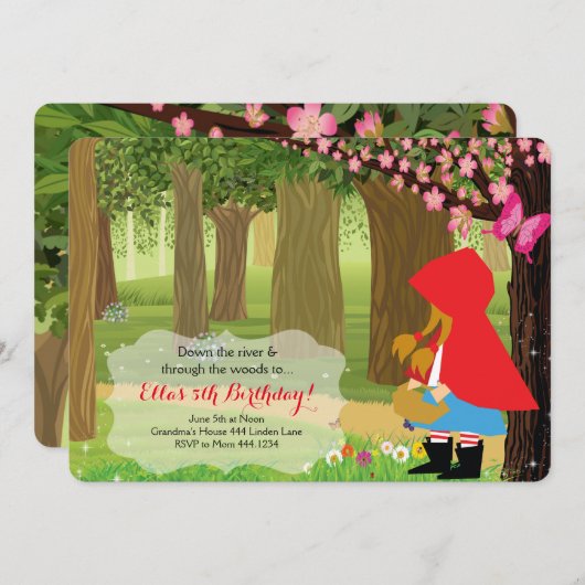 リトルレッドライディングフードバースデーパーティ招待状 招待状 (正面/裏面)