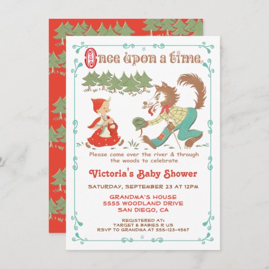 リトルレッドライディングフードベビーシャワー招待状 招待状 (正面/裏面)