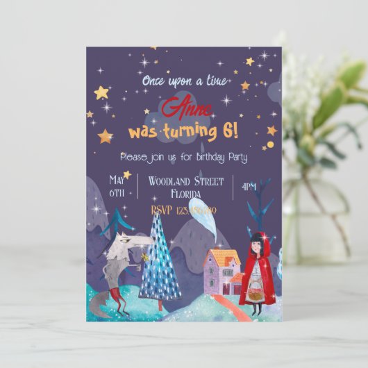 リトルレッドライディングフード誕生日招待状 招待状 (スタンド正面)