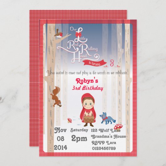 リトルレッドライディングフード誕生日 招待状 (正面/裏面)