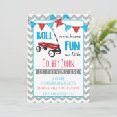 リトルレッドワゴンボーイの最初の誕生日グレーシェブロン 招待状 (スタンド正面)