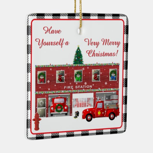 リトルレッド消防車と消防署 セラミックオーナメント (右)
