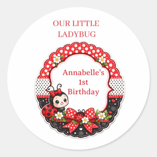 リトルレディバグの1歳の誕生日 ラウンドシール (正面)