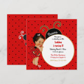 リトルレディバグガールレッドブラックドット 招待状 (正面/裏面)