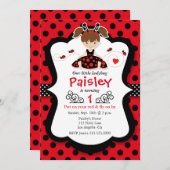 リトルレディバグガールレッド誕生日パーティーの招待 招待状 (正面/裏面)