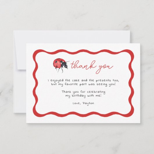 リトルレディバグバースデーパーティーサンキューカード サンキューカード (正面)