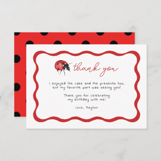 リトルレディバグバースデーパーティーサンキューカード サンキューカード (正面/裏面)