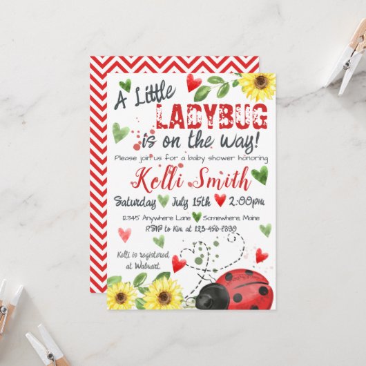 リトルレディバグベビーシャワー招待状 招待状 (正面/裏面インサイチュ)