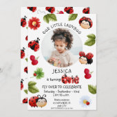 リトルレディバグ 1歳の誕生日パーティーの写真 招待状 (正面/裏面)