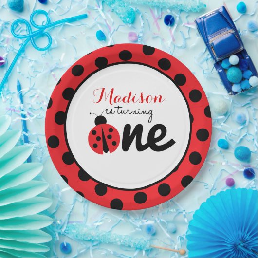リトルレディラディバグファースト誕生日水玉模様 ペーパープレート (パーティー)