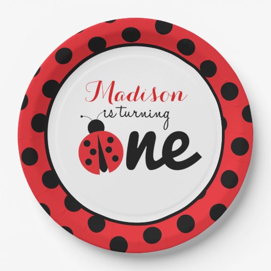 リトルレディラディバグファースト誕生日水玉模様 ペーパープレート (正面)
