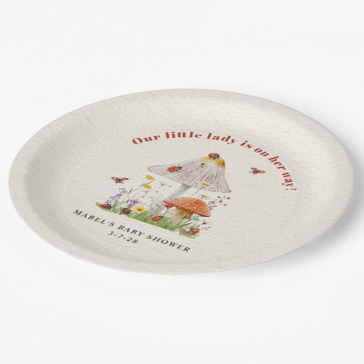 リトルレディラディバグマッシュルームフラワーベビーシャワー ペーパープレート (アングル)