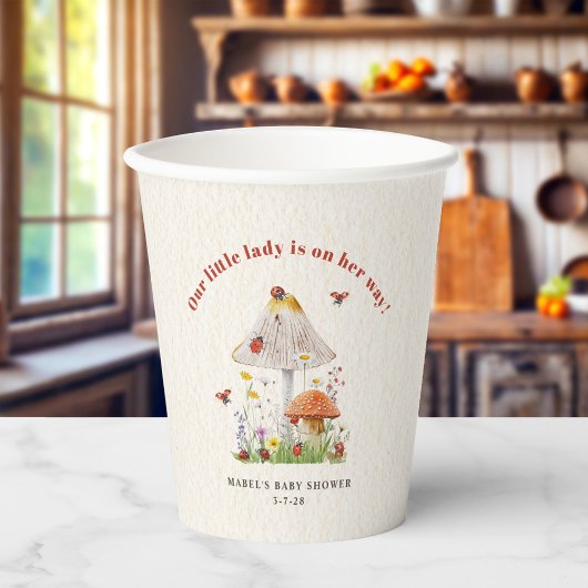 リトルレディラディバグマッシュルームフラワーベビーシャワー 紙コップ