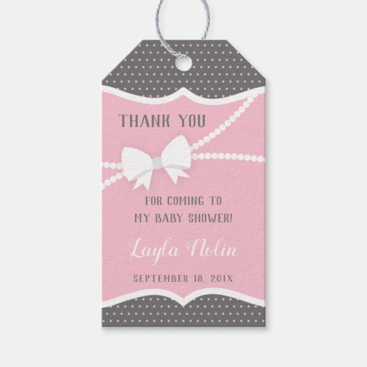リトルレディーサンキューラベル、お気に入り、ピンク、グレー ギフトタグ (正面)