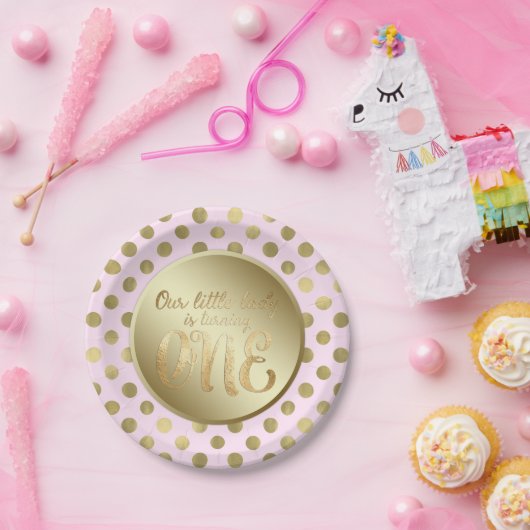 リトルレディーピンク金ゴールド1st誕生日パーティー ペーパープレート (パーティー)