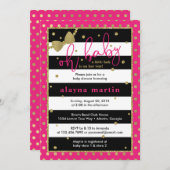 リトルレディーベビーシャワー招待状フェイク、金ゴールド 招待状 (正面/裏面)