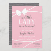 リトルレディーベビーシャワー招待状、ピンク、グレー 招待状 (正面/裏面)