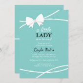 リトルレディーベビーシャワー招待状、ブルー、真珠 招待状 (正面/裏面)
