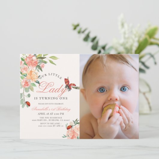 リトルレディーレディバグバラフォトガール1st誕生日 招待状 (スタンド正面)