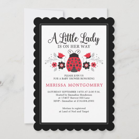 リトルレディーレディーバグガールベビーシャワー招待状 招待状 (正面)