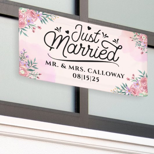 リトルレトロたった今結婚しましたカーバナー 横断幕 (ビルの外側)