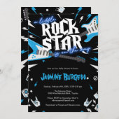 リトルロックスターベビーシャワー招待状、ギター 招待状 (正面/裏面)