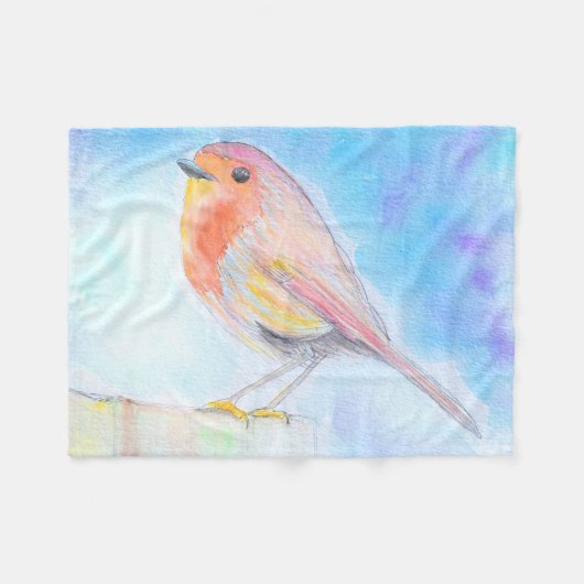 リトルロビンウォーター絵画カラー フリースブランケット (正面(横))