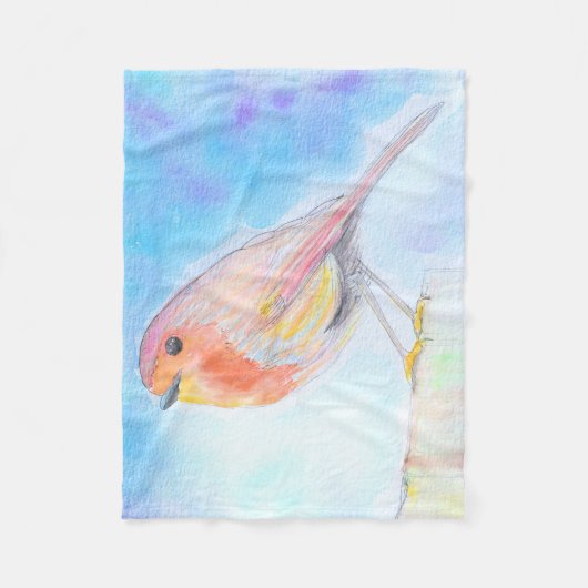 リトルロビンウォーター絵画カラー フリースブランケット (正面)