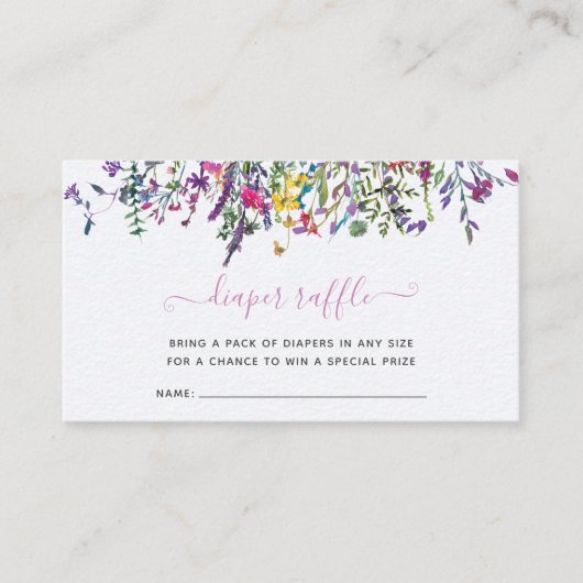 リトルワイルドフラワーおむつラッフルベビーシャワー エンクロージャーカード (正面)