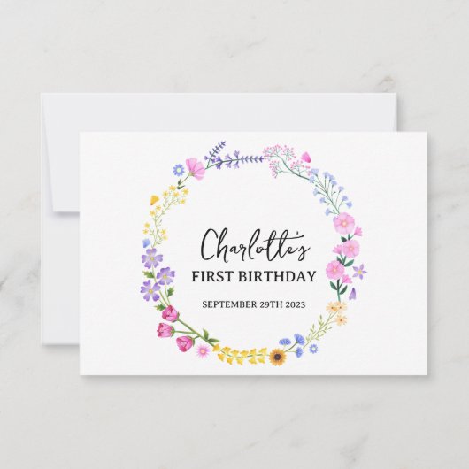 リトルワイルドフラワーかわいらしフローラ春誕生日 サンキューカード (裏面)