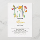 リトルワイルドフラワーかわいらしベビーガールベビーシャワー 箔招待状 (正面)