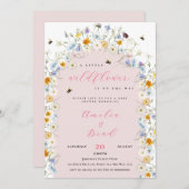 リトルワイルドフラワーが彼女の道に赤ちゃんシャワーピンク 招待状 (正面/裏面)