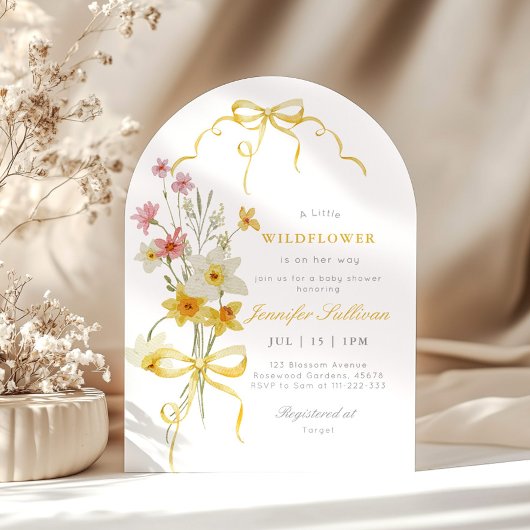 リトルワイルドフラワーイエローボウベビーガールシャワー 招待状