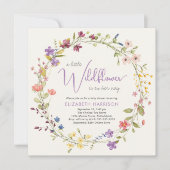 リトルワイルドフラワーウォーターカラークリームベビーシャワー 招待状 (正面)