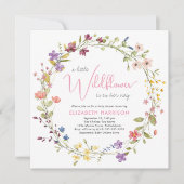 リトルワイルドフラワーウォーターカラーピンクベビーガールシャワー 招待状 (正面)