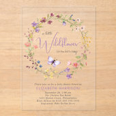 リトルワイルドフラワーウォーターカラーベビーガールシャワー アクリル招待状 (正面)