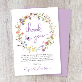 リトルワイルドフラワーウォーターカラーベビーガールシャワー サンキューカード