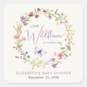 リトルワイルドフラワーウォーターカラーベビーガールシャワー スクエアシール (正面)