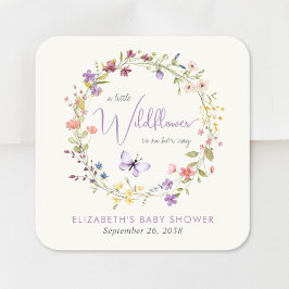 リトルワイルドフラワーウォーターカラーベビーガールシャワー スクエアシール